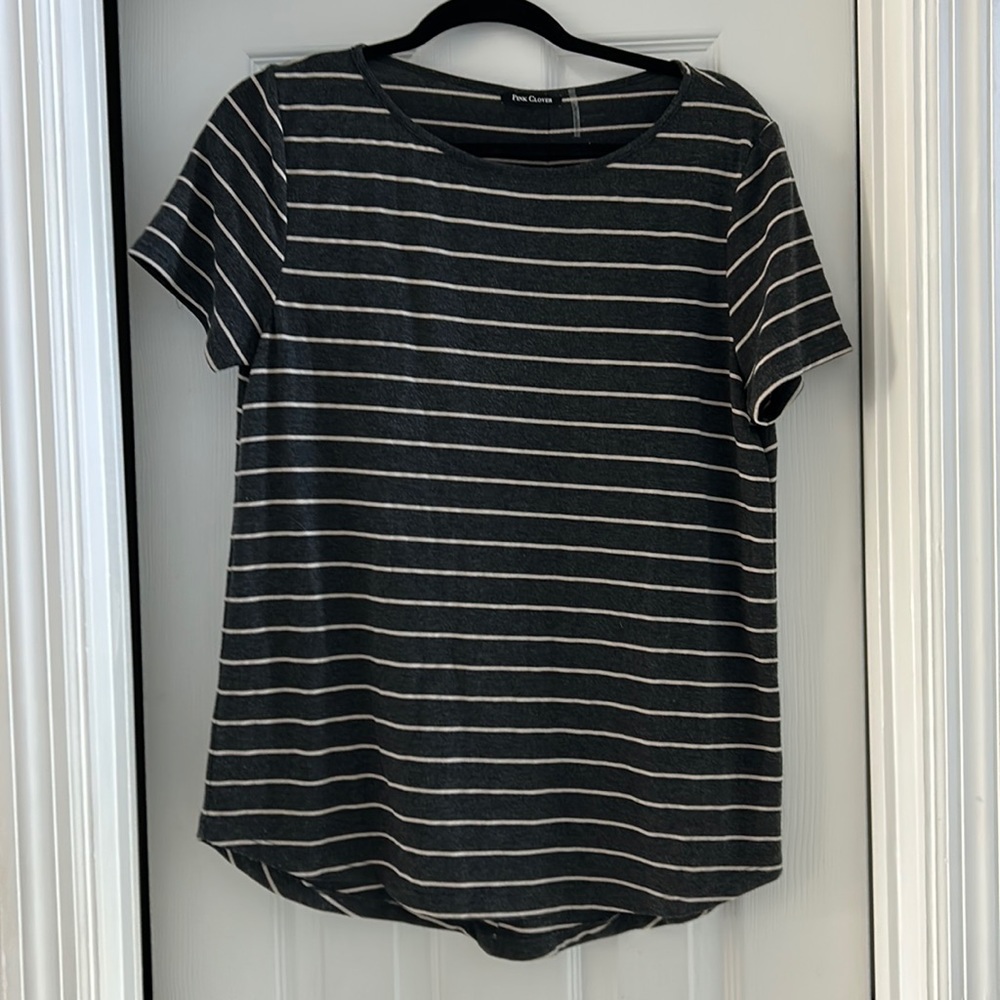 Pink Clover striped shirt with button back